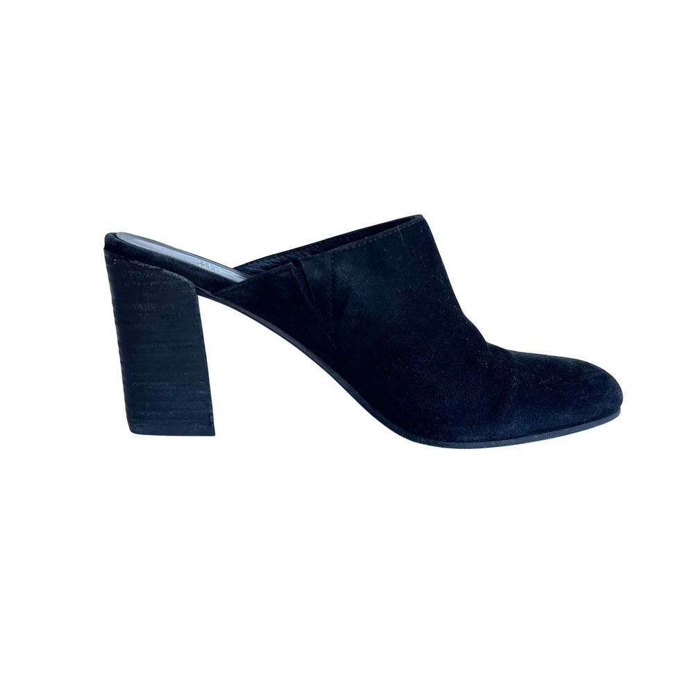 Eileen Fisher Womens Black Suede Block Heel Mules Round Toe Size 7.5 Italy